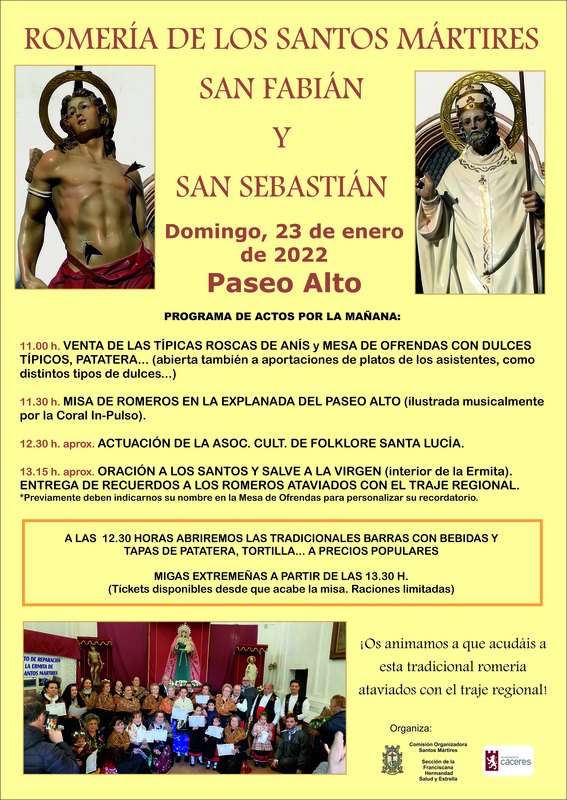 Cáceres celebra este domingo la Romería de los Santos Mártires San Fabián y San Sebastián en el Paseo Alto