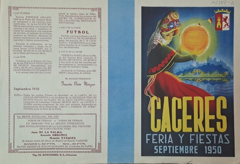 El cartel y la programacin de las fiestas de San Miguel del ao 1950, documento del mes de septiembre en el Palacio de la Isla