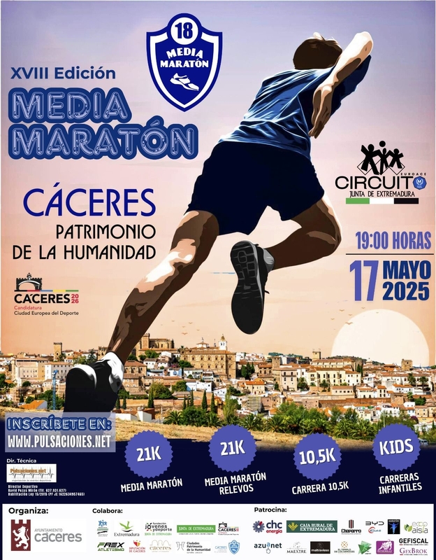 La Media Maratón “Cáceres, Patrimonio de la Humanidad” celebra su XVIII edición con récord de participación