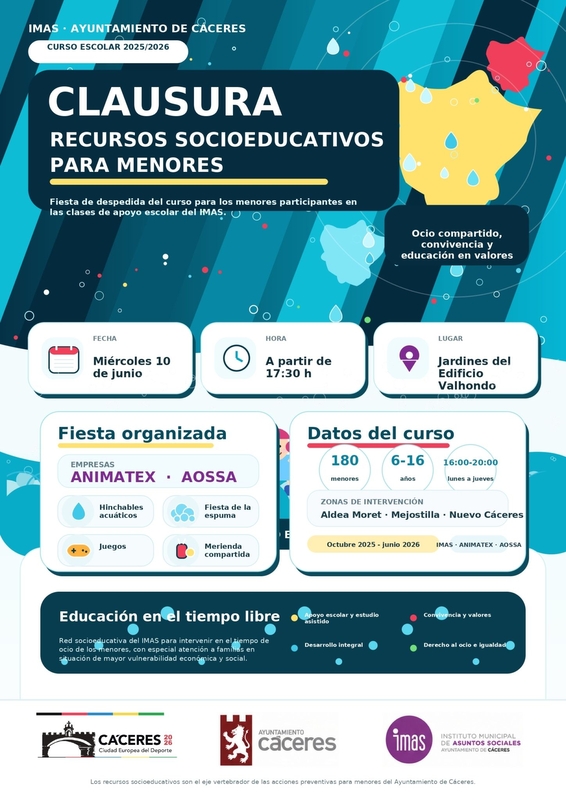 El IMAS clausura los Recursos Socioeducativos del curso 2025/2026 con una fiesta mañana miércoles día 10