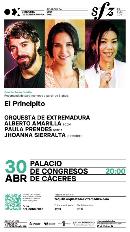 La Orquesta de Extremadura presenta El Principito narrado por el actor cacereño Alberto Amarilla y la actriz Paula Prendes