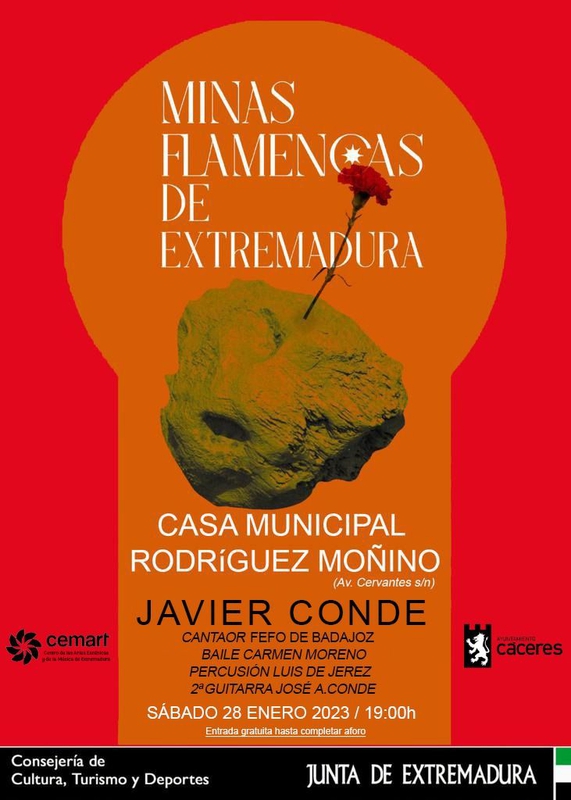 El espectáculo flamenco de Javier Conde & Grupo, del programa Minas flamencas de Extremadura, se traslada a la Casa de Cultura Rodríguez Moñino