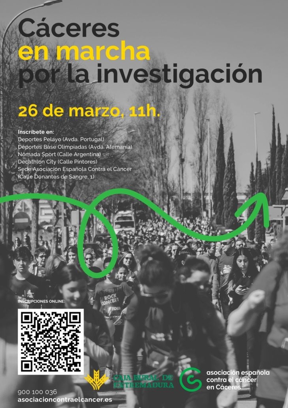 Las calles se teñirán de verde el domingo día 26 con la Marcha por la Investigación que organiza la Asociación Española contra el Cáncer en Cáceres