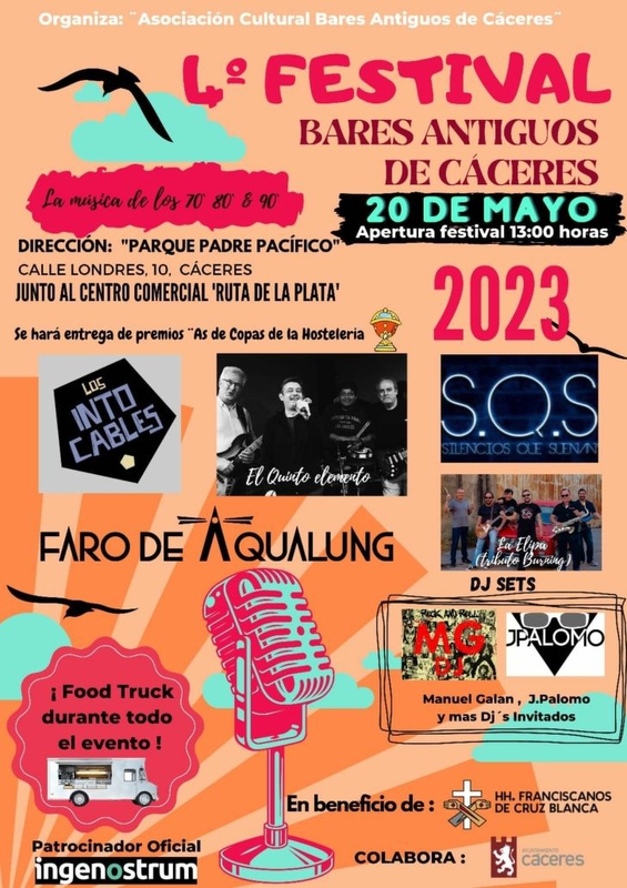  El parque del Padre Pacífico será escenario el sábado 20 de mayo del 4 Festival Bares Antiguos de Cáceres
