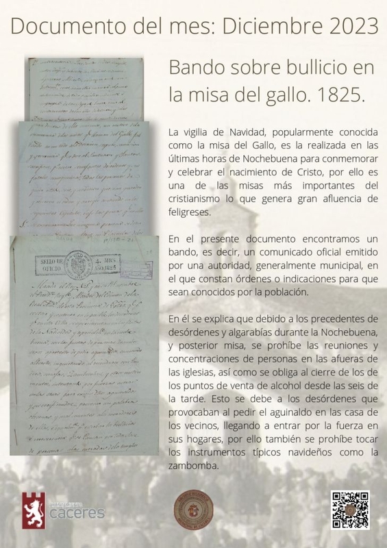 La concejalía de Cultura expone, dentro del programa ‘Documentos del mes’, un bando sobre la Misa del Gallo