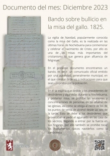La concejalía de Cultura expone, dentro del programa ‘Documentos del mes’, un bando sobre la Misa del Gallo