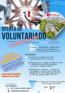 Cáceres y La Roche-sur-Yon ofrecen a una persona joven la oportunidad de participar en un voluntariado